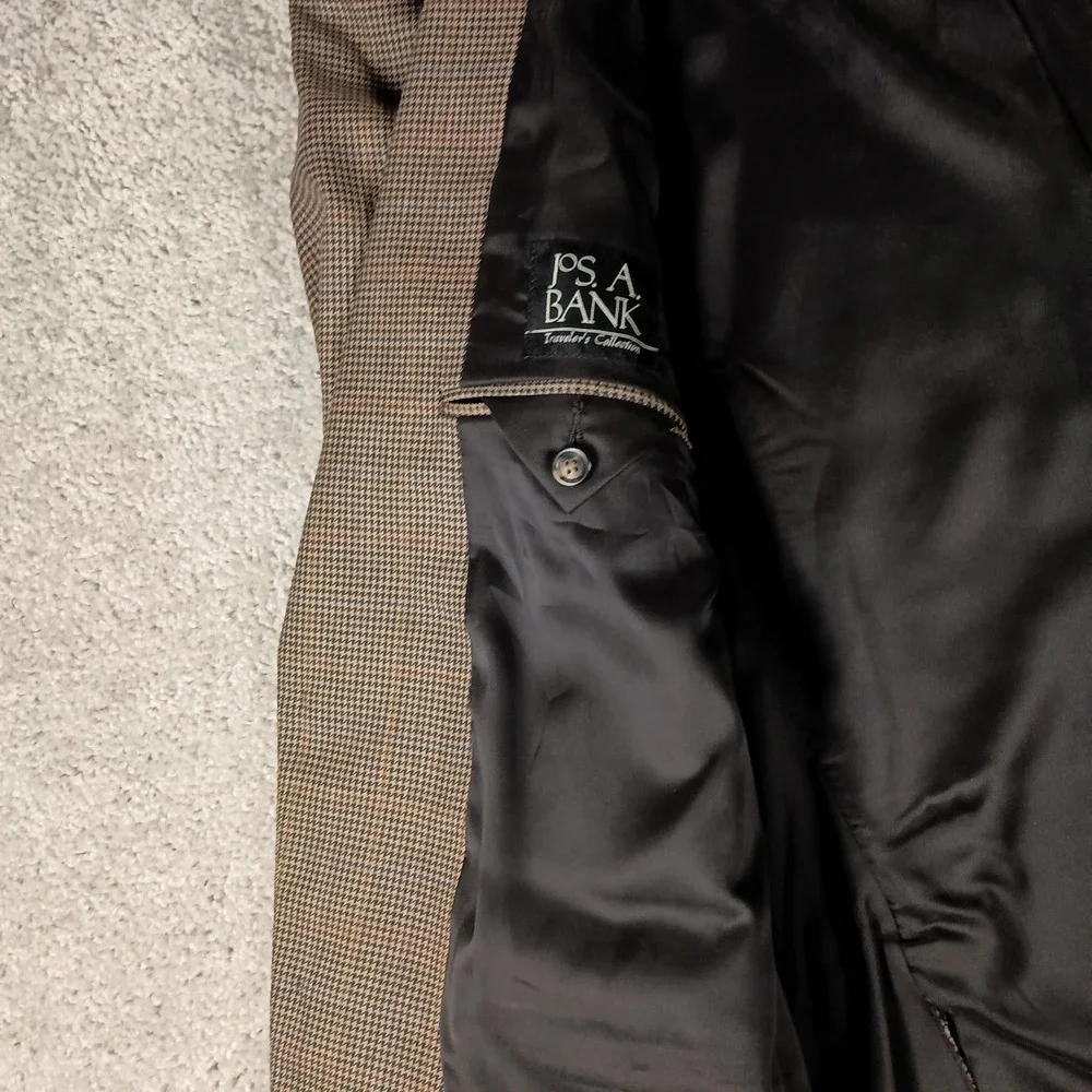 Jos. A. Bank‎ Traveler Tailored Fit 42L Wool Houndstooth Overcheck Mens Blazer